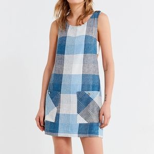 NEW Urban Outfitters Blue Plaid Romana Linen Blend Shift Dress XS